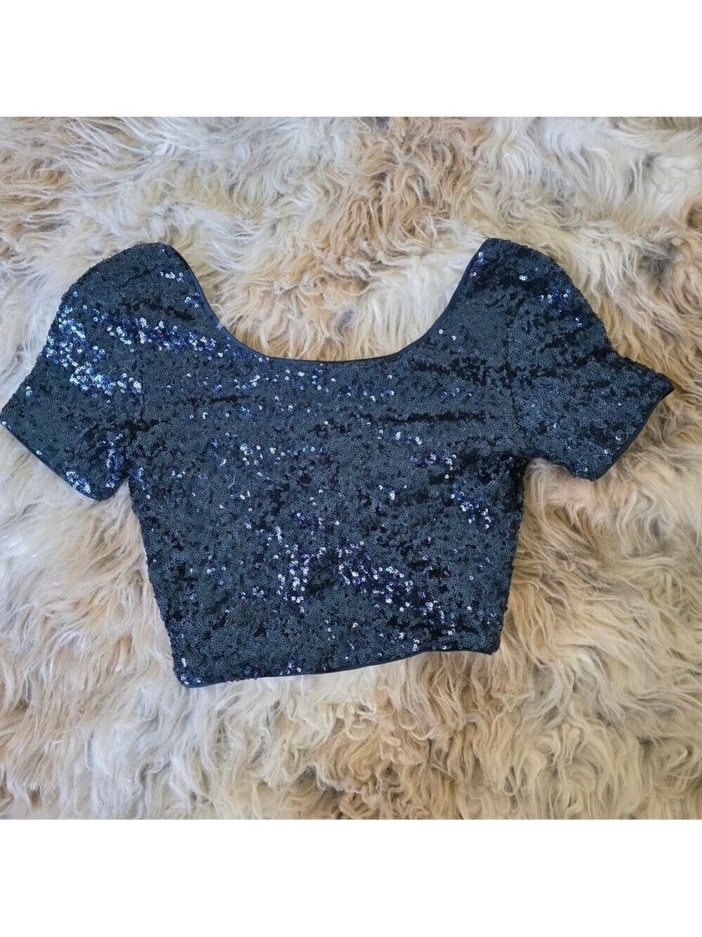 Forever 21 Black Sequin Scoop Neck Crop Top